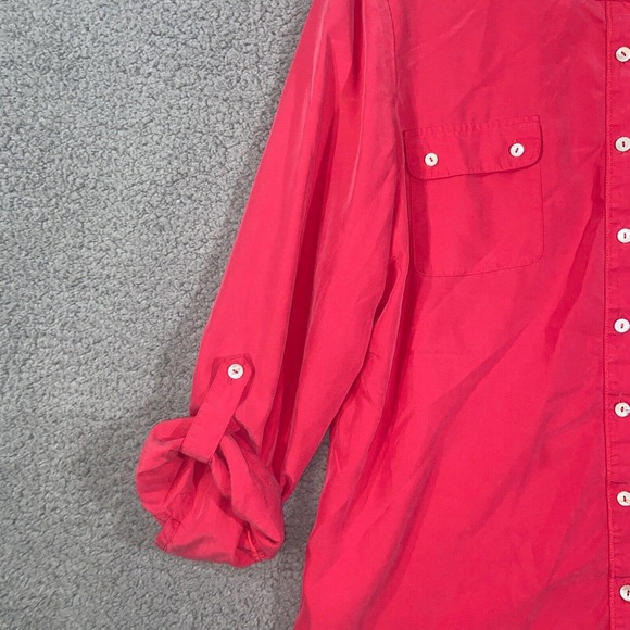 Chico's Button Up Womens 2 Red Solid Long Sleeve Pockets High Low Casual Adult - Picture 14 of 15